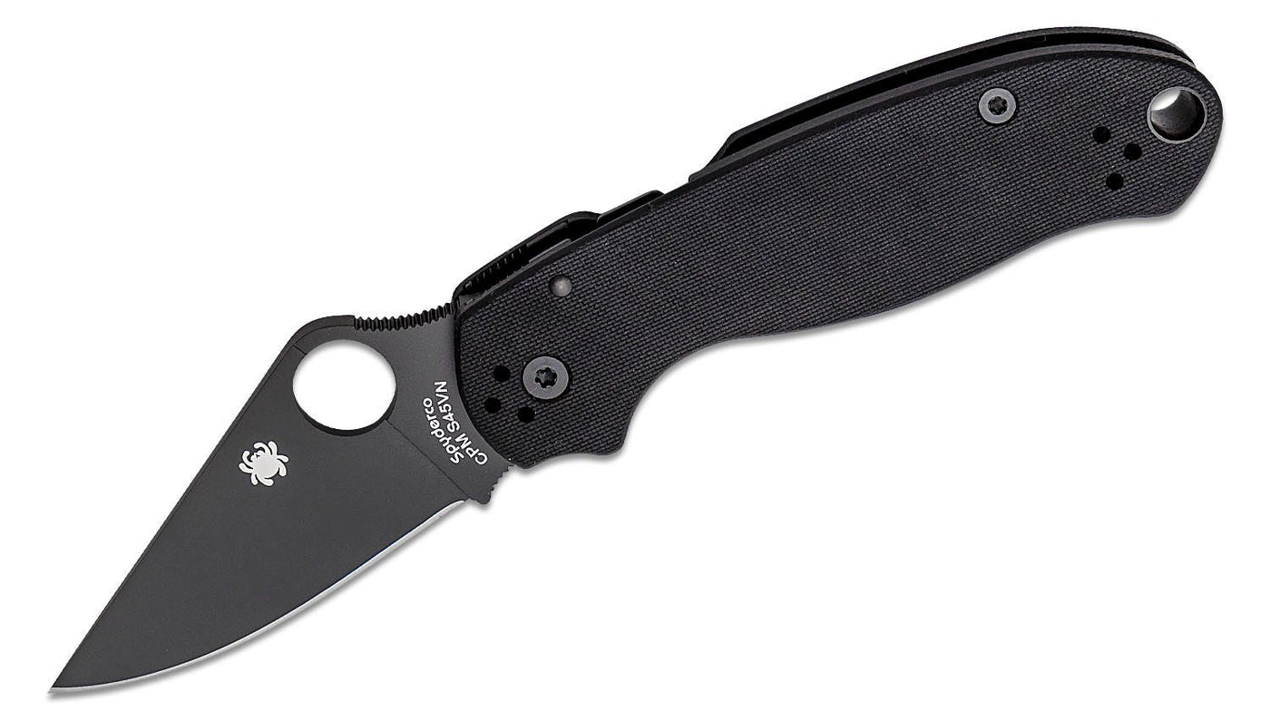 Spyderco Para 3 Folding Knife 3" S45VN Black Plain Blade, Black G10 Handles (Paramilitary 3), Compression Lock - C223GPBK - timberknives.com