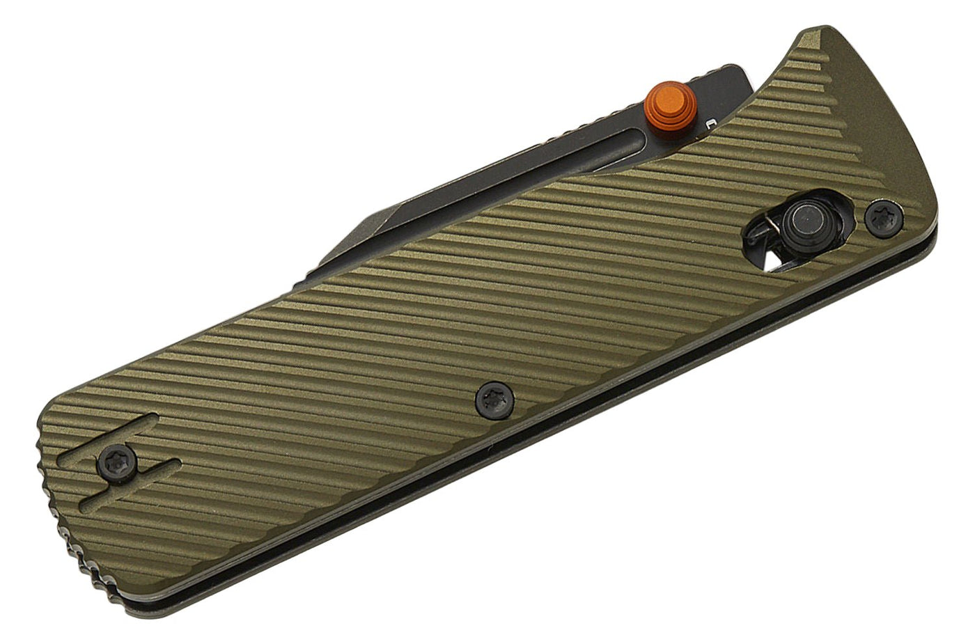 Vosteed Knives Vombat Crossbar Lock Folding Knife 2.92" M390 Black Stonewashed Bowie Blade, Olive Green Aluminum Handles - timberknives.com