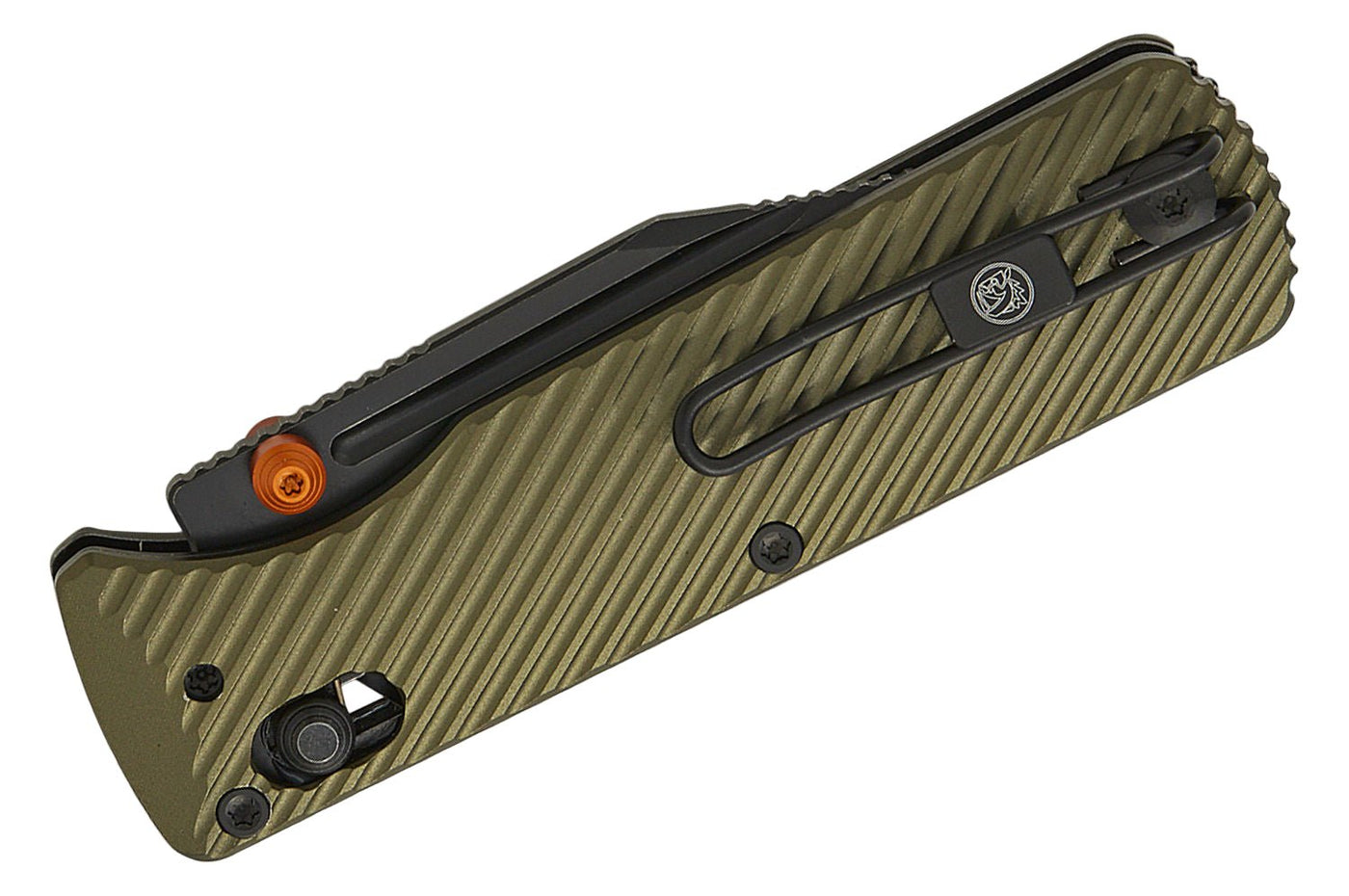 Vosteed Knives Vombat Crossbar Lock Folding Knife 2.92" M390 Black Stonewashed Bowie Blade, Olive Green Aluminum Handles - timberknives.com