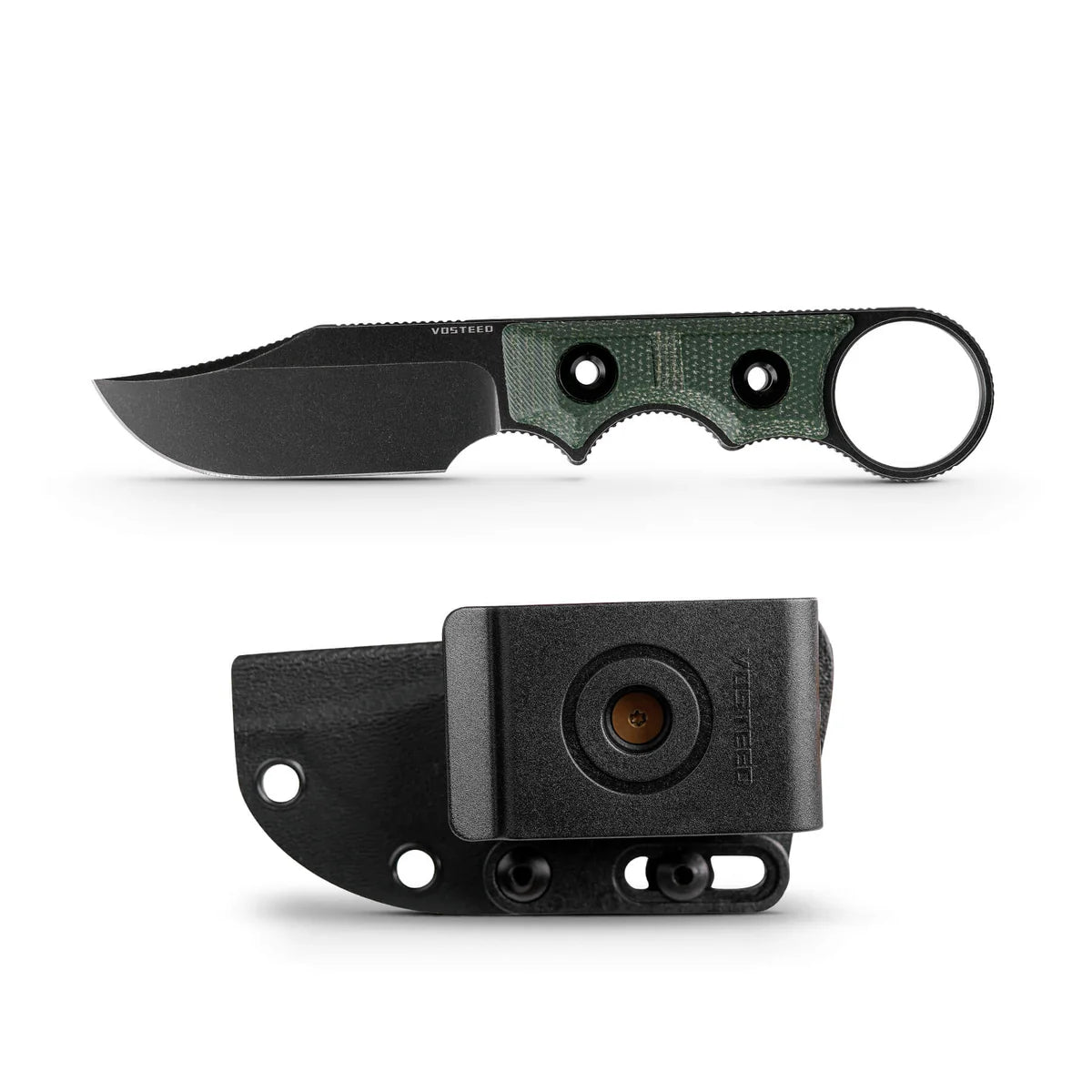 VOSTEED Quokka - O D0502 Fixed Blade Knife - 14C28N Bowie Blade, Green Micarta Handle, EDC Knife with S.O.A.R. Clip - timberknives.com