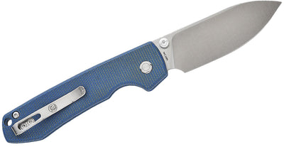 Vosteed Raccoon Folding Knife 3.25" 14C28N Satin Drop Point, Blue Micarta Handles - timberknives.com
