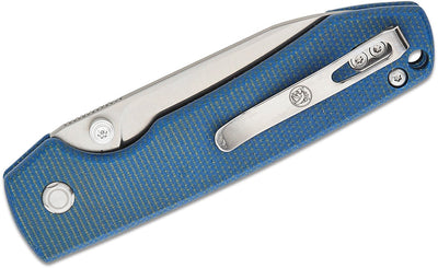 Vosteed Raccoon Folding Knife 3.25" 14C28N Satin Drop Point, Blue Micarta Handles - timberknives.com
