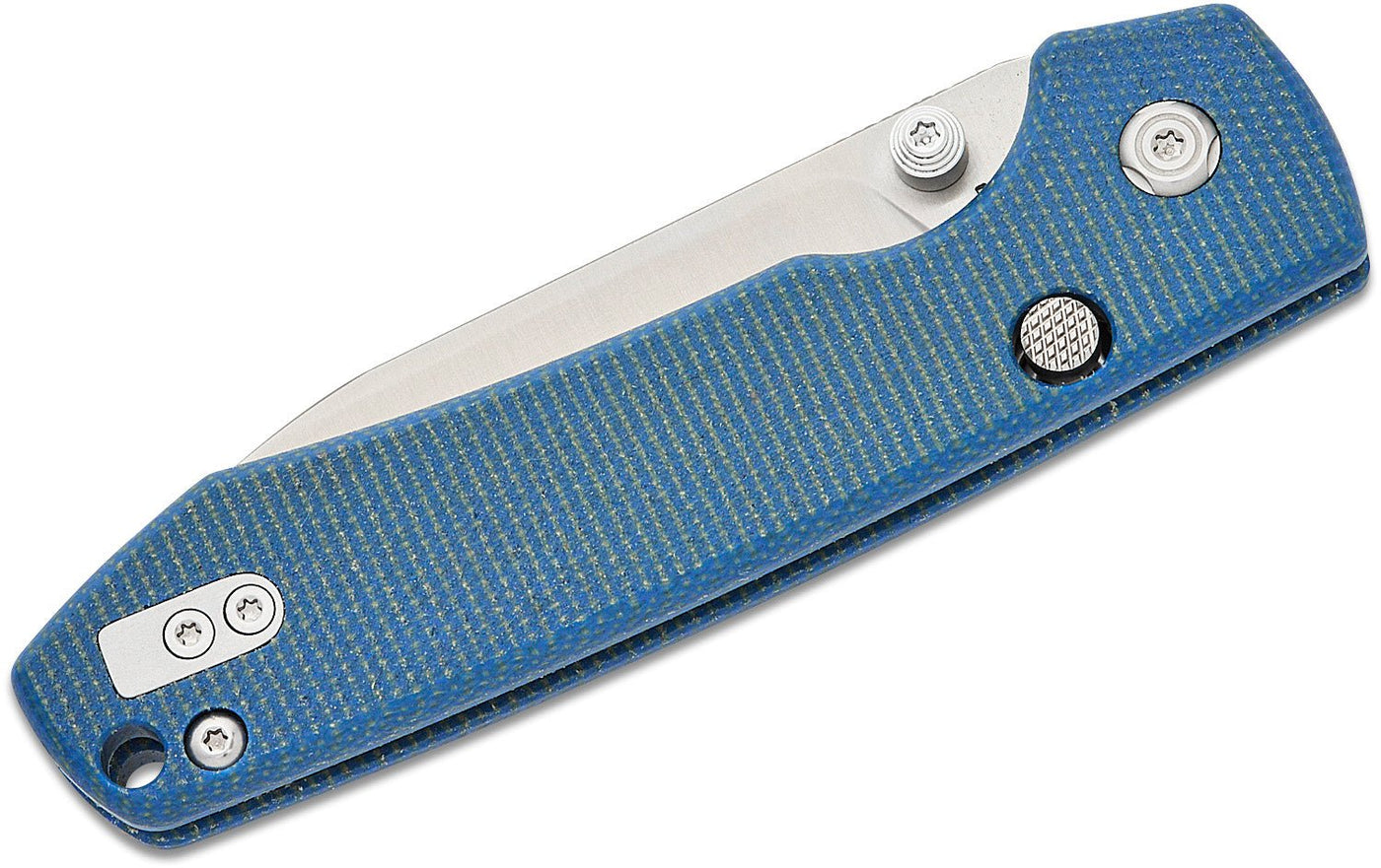 Vosteed Raccoon Folding Knife 3.25" 14C28N Satin Drop Point, Blue Micarta Handles - timberknives.com