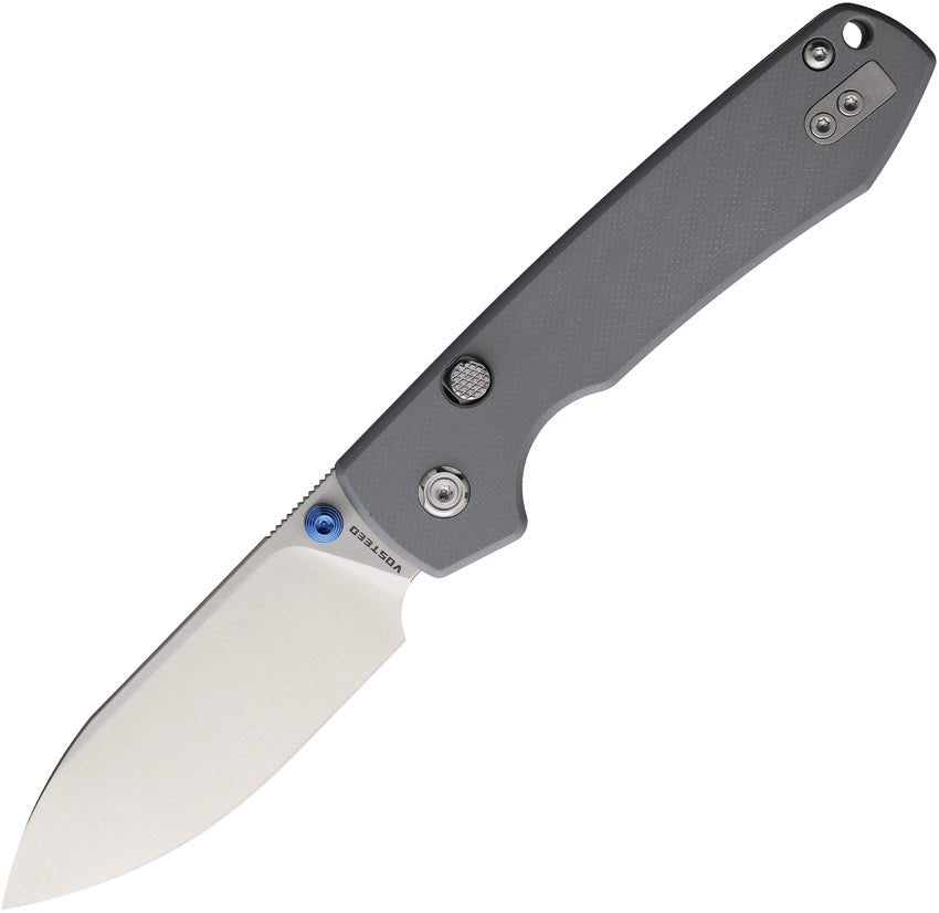 Vosteed Raccoon Folding Knife 3.25" 14C28N Satin Drop Point, Gray G10 Handles - timberknives.com