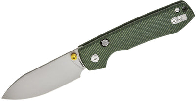 Vosteed Raccoon Folding Knife 3.25" 14C28N Satin Drop Point, Green Micarta Handles - timberknives.com