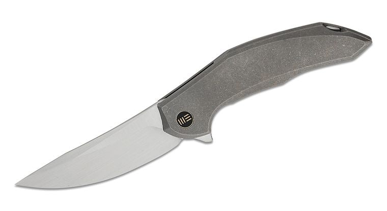 We Knife Company Limited Edition Anton Tkachenko Merata Flipper Knife 3.68" CPM - 20CV Hand Rubbed Trailing Point Blade, Gray Titanium Handles, Frame Lock - WE22008A - 2 - timberknives.com