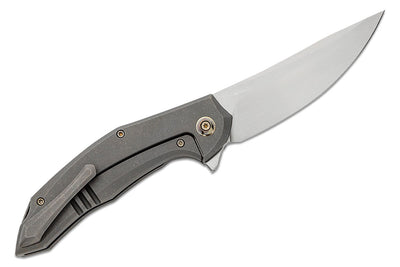 We Knife Company Limited Edition Anton Tkachenko Merata Flipper Knife 3.68" CPM - 20CV Hand Rubbed Trailing Point Blade, Gray Titanium Handles, Frame Lock - WE22008A - 2 - timberknives.com