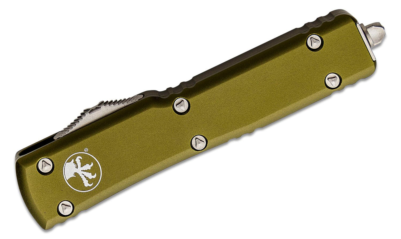Microtech 148-10OD UTX-70 AUTO OTF Knife 2.41" Stonewashed Drop Point Plain Blade, OD Green Aluminum Handles