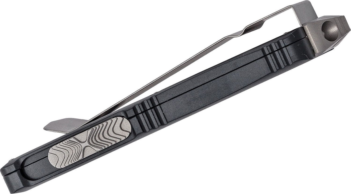 Microtech 157-10AP Exocet OTF Money Clip AUTO Knife 1.98" Apocalyptic Double Edge Blade, Black Aluminum Handles