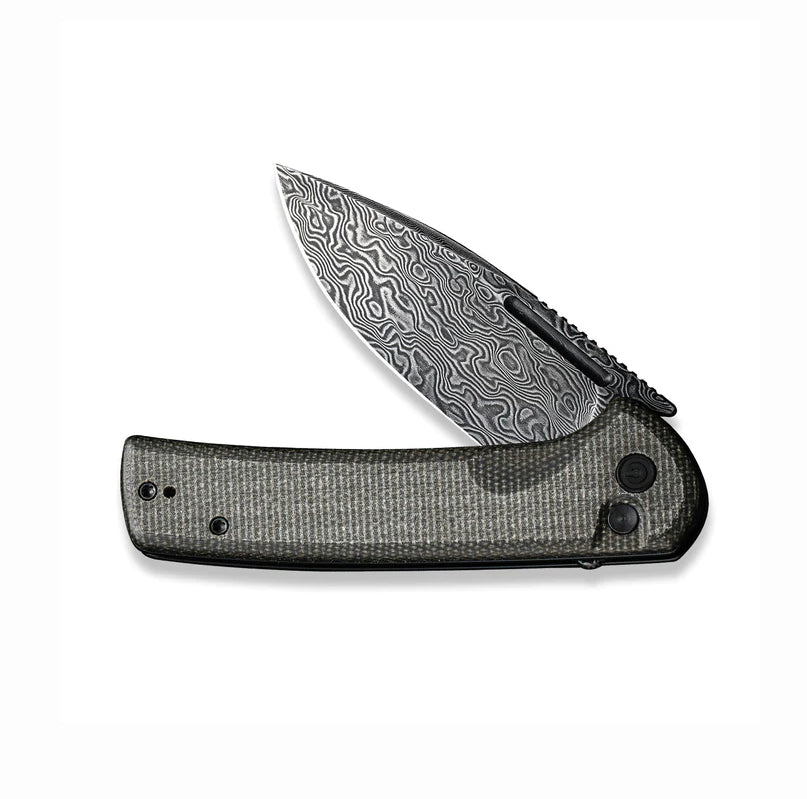 CIVIVI Conspirator Flipper And Button Lock Knife Micarta Handle (3.48" Damascus Blade)