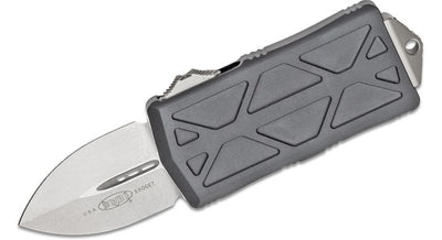 Microtech 157-10 Exocet OTF Money Clip AUTO Knife 1.98" Stonewashed Double Edge Blade, Black Aluminum Handles