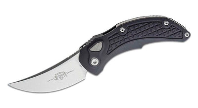 Microtech 268A-10 Brachial AUTO Folding Knife 3.5" Stonewashed Trailing Point Blade, Milled Black Aluminum Handles
