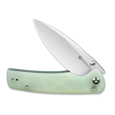 SENCUT Sachse Button Lock/Flipper Knife Natural Micarta Handle (3.47" Satin Finished 9Cr18MoV Blade) S21007-4