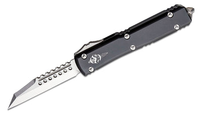 Microtech 119W-10S Signature Series Ultratech Warhound AUTO OTF 3.46" Stonewashed Wharncliffe Blade, Black Aluminum Handles