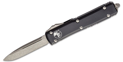 Microtech 121-10AP Ultratech AUTO OTF Knife 3.46" Apocalyptic Drop Point Plain Blade, Black Aluminum Handles
