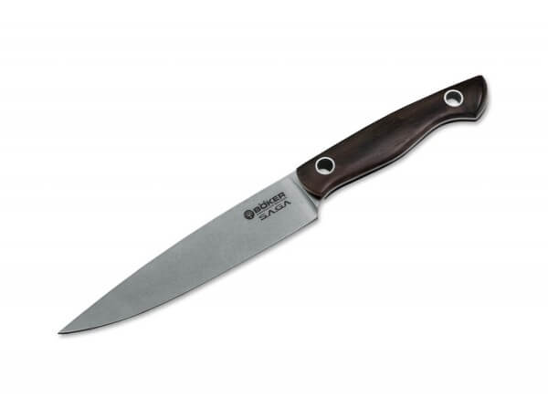 Boker Saga Utility Knife Stonewash Blade, Grenadille Wood Handles (6") - 130365