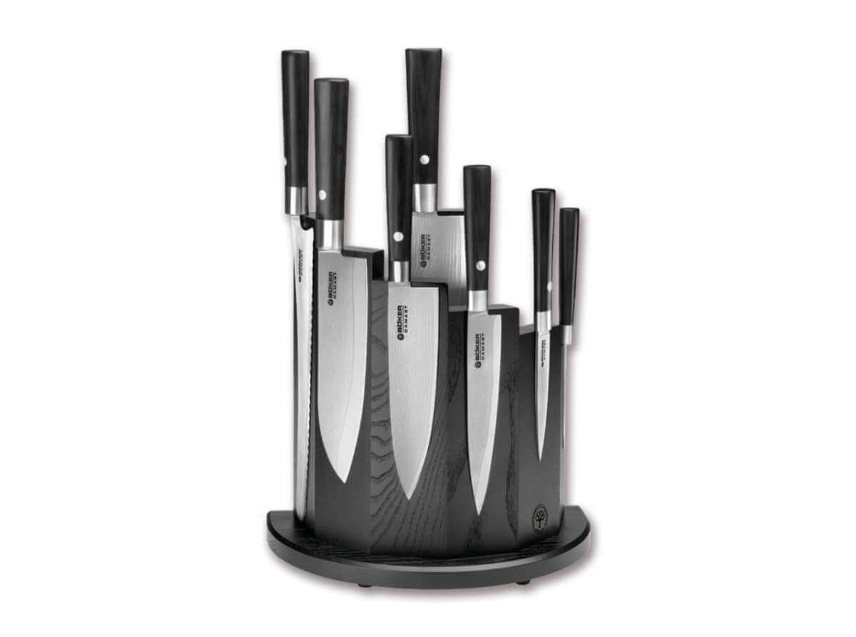 Boker Damascus Black Circle Kitchen Knife Set - Item 130425SET - timberknives.com
