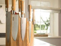 Boker Damascus Olive 8 - Piece Kitchen Knife Set Olive Wood w/Magnetic Block - 130445SET - timberknives.com