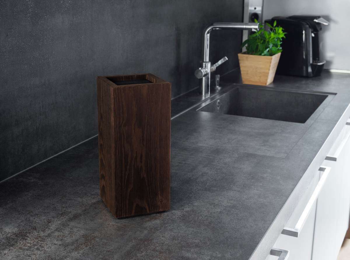 Boker Knife Block Square Smoked Oak - timberknives.com