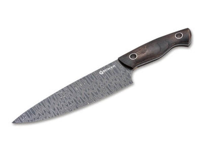 Boker Vox Saga Damascus Chef's Kitchen Fixed Blade Knife Castle Wood (7.75") - timberknives.com