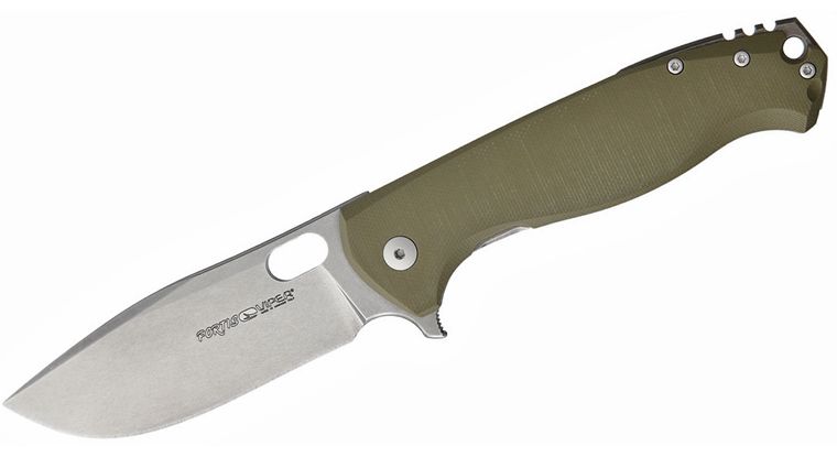 Viper Knives Vox Fortis Flipper Folding Knife, 3.5" M390 Stonewashed Drop Point Blade, OD Green G10 and Titanium Handles - V5952GG
