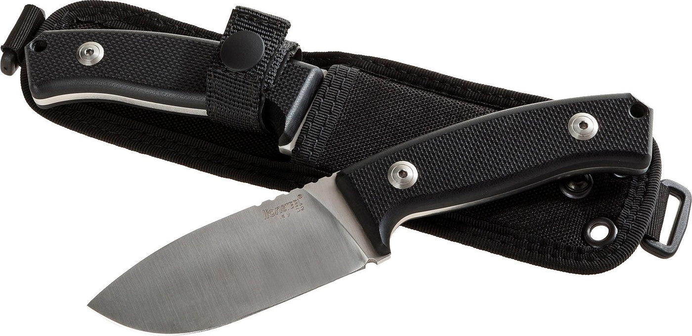 LionSteel M2 G10 MCKF Hunter Fixed 3.54" D2 Drop Point Blade, Black G10 Handles, Nylon Sheath - timberknives.com