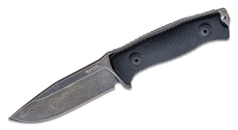 LionSteel M5 Hunter Fixed Sleipner Plain Blade (4.53" Black Stonewashed), Black G10 Handles, Cordura Sheath - M5B G10 - timberknives.com