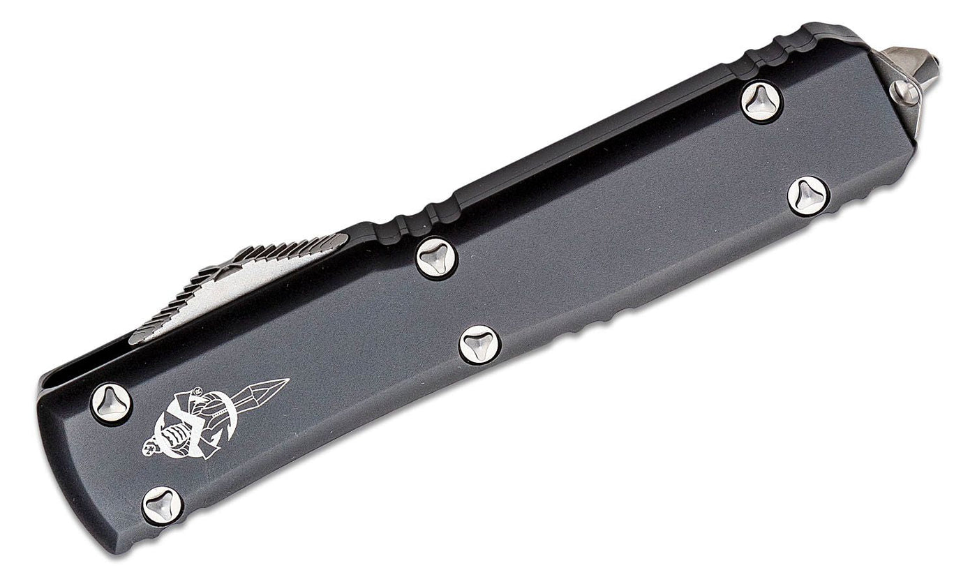 Microtech 119W - 10S Signature Series Ultratech Warhound AUTO OTF 3.46" Stonewashed Wharncliffe Blade, Black Aluminum Handles - timberknives.com