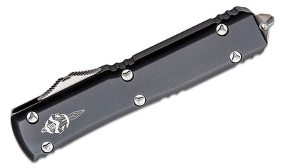 Microtech 119W - 10S Signature Series Ultratech Warhound AUTO OTF 3.46" Stonewashed Wharncliffe Blade, Black Aluminum Handles - timberknives.com