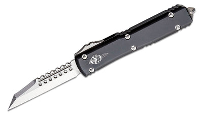 Microtech 119W - 10S Signature Series Ultratech Warhound AUTO OTF 3.46" Stonewashed Wharncliffe Blade, Black Aluminum Handles - timberknives.com