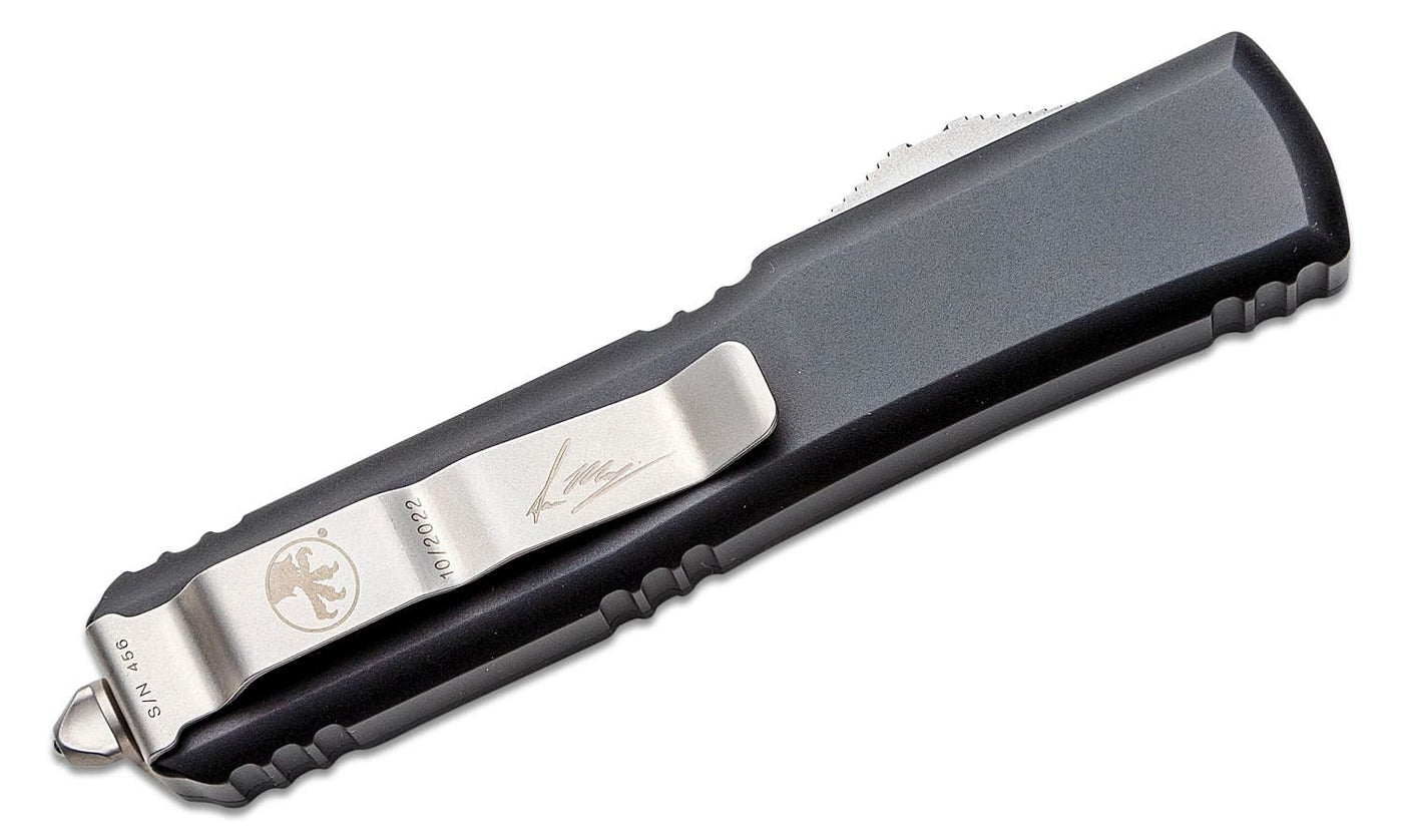 Microtech 119W - 10S Signature Series Ultratech Warhound AUTO OTF 3.46" Stonewashed Wharncliffe Blade, Black Aluminum Handles - timberknives.com
