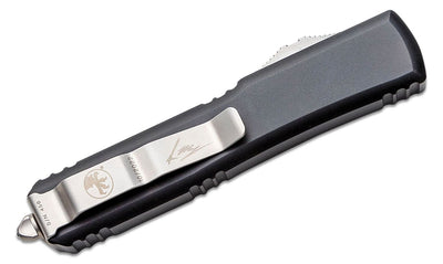 Microtech 119W - 10S Signature Series Ultratech Warhound AUTO OTF 3.46" Stonewashed Wharncliffe Blade, Black Aluminum Handles - timberknives.com