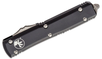 Microtech 121 - 10AP Ultratech AUTO OTF Knife 3.46" Apocalyptic Drop Point Plain Blade, Black Aluminum Handles - timberknives.com