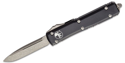 Microtech 121 - 10AP Ultratech AUTO OTF Knife 3.46" Apocalyptic Drop Point Plain Blade, Black Aluminum Handles - timberknives.com