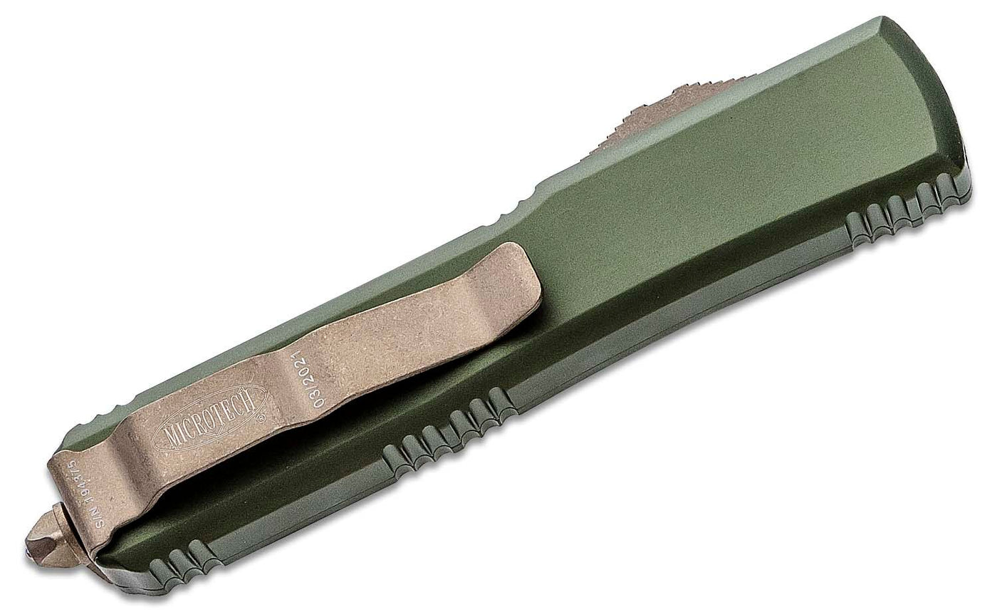 Microtech 121 - 13APOD Ultratech AUTO OTF Knife 3.46" Bronzed Apocolyptic Drop Point Plain Blade, OD Green - timberknives.com