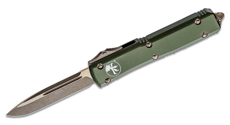 Microtech 121 - 13APOD Ultratech AUTO OTF Knife 3.46" Bronzed Apocolyptic Drop Point Plain Blade, OD Green - timberknives.com