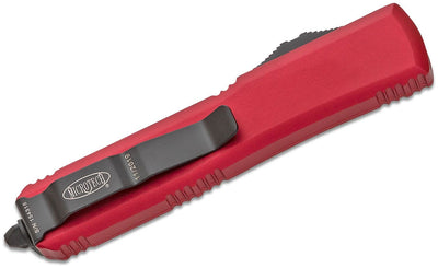 Microtech 121 - 1RD Ultratech AUTO OTF Knife 3.46" Black Drop Point Plain Blade, Red Aluminum Handles - timberknives.com