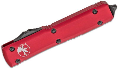 Microtech 121 - 1RD Ultratech AUTO OTF Knife 3.46" Black Drop Point Plain Blade, Red Aluminum Handles - timberknives.com