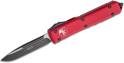 Microtech 121 - 1RD Ultratech AUTO OTF Knife 3.46" Black Drop Point Plain Blade, Red Aluminum Handles - timberknives.com