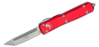 Microtech 123 - 10RD Ultratech AUTO OTF Knife 3.46" Stonewashed Tanto Plain Blade, Red Aluminum Handles - timberknives.com