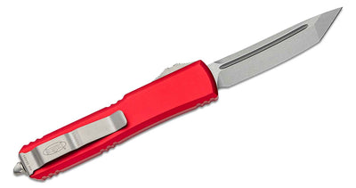 Microtech 123 - 10RD Ultratech AUTO OTF Knife 3.46" Stonewashed Tanto Plain Blade, Red Aluminum Handles - timberknives.com