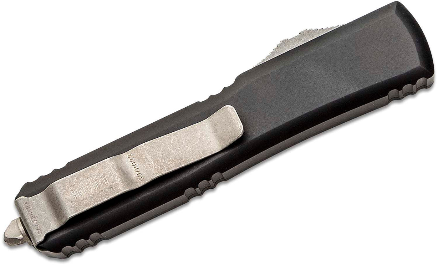 Microtech 123 - 12AP Ultratech AUTO OTF Knife 3.46" Apocalyptic Tanto Serrated Blade, Black Aluminum Handles - timberknives.com