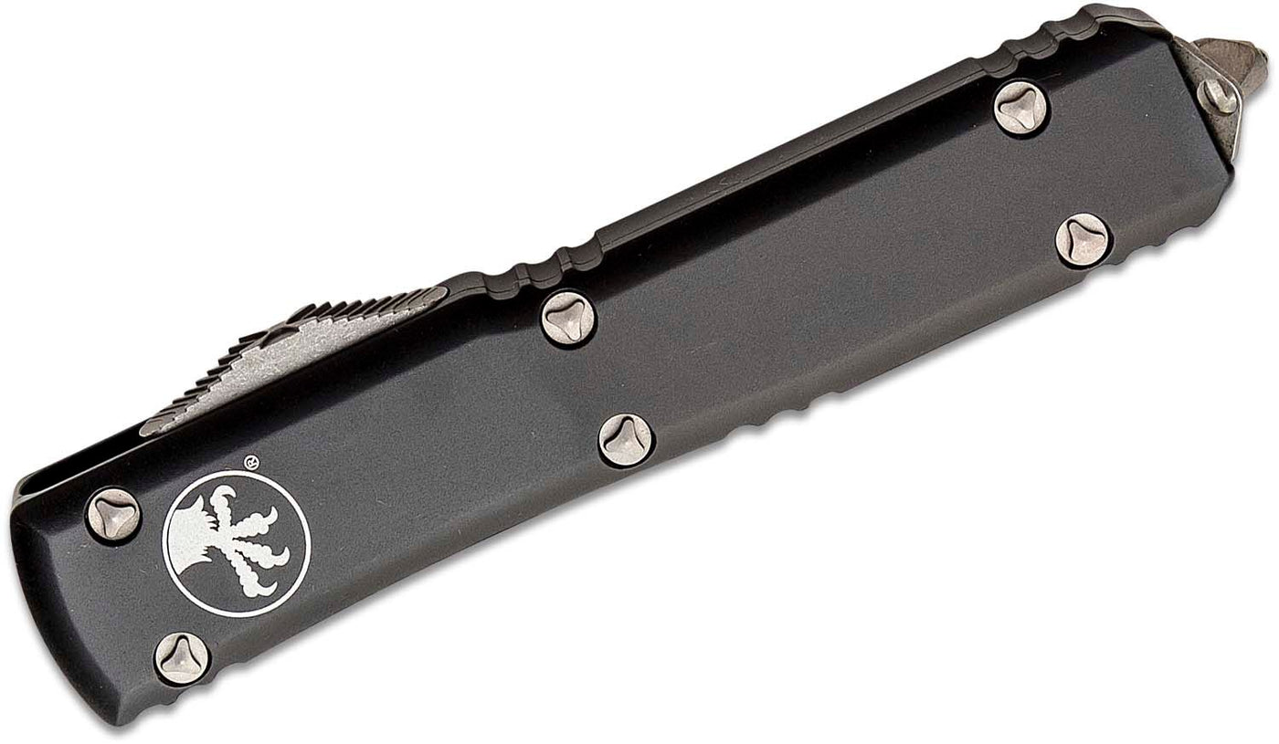 Microtech 123 - 12AP Ultratech AUTO OTF Knife 3.46" Apocalyptic Tanto Serrated Blade, Black Aluminum Handles - timberknives.com