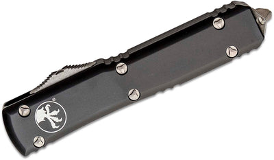 Microtech 123 - 12AP Ultratech AUTO OTF Knife 3.46" Apocalyptic Tanto Serrated Blade, Black Aluminum Handles - timberknives.com