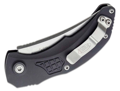 Microtech 268A - 10 Brachial AUTO Folding Knife 3.5" Stonewashed Trailing Point Blade, Milled Black Aluminum Handles - timberknives.com