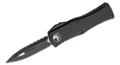 Microtech 702 - 3T Hera Tactical OTF AUTO Knife 3.125" Black Plain/Serrated Double Edge Dagger Blade, Black Aluminum Handles - timberknives.com