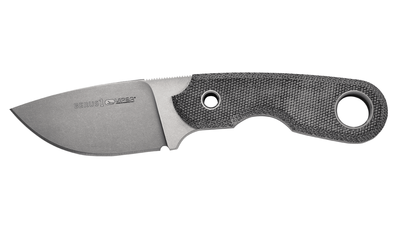 Viper Knives Berus 1 Fixed Blade Knife 2.64" M390 Stonewashed Drop Point Blade, Black Canvas Micarta Handles, Kydex Sheath - VT4012CB - timberknives.com
