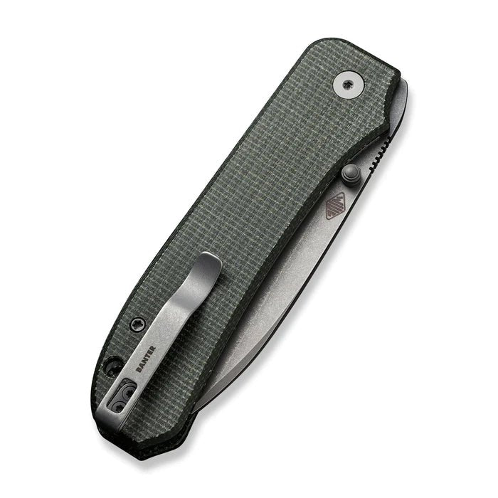 WE KNIVES Big Banter Thumb Stud Knife Green Canvas Micarta Handle (3.69" Gray Stonewashed CPM 20CV) WE21045 - 2 - timberknives.com