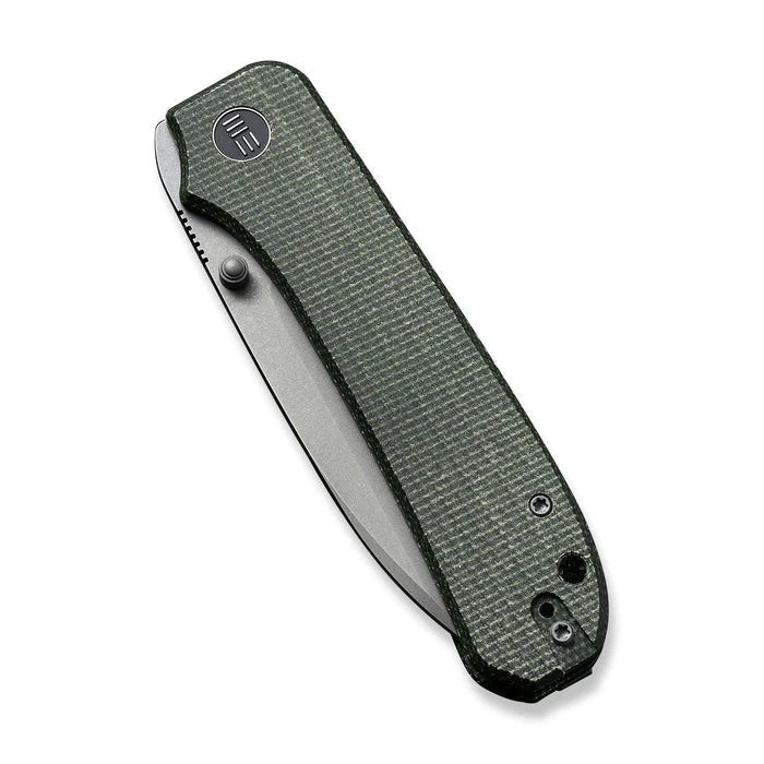 WE KNIVES Big Banter Thumb Stud Knife Green Canvas Micarta Handle (3.69" Gray Stonewashed CPM 20CV) WE21045 - 2 - timberknives.com