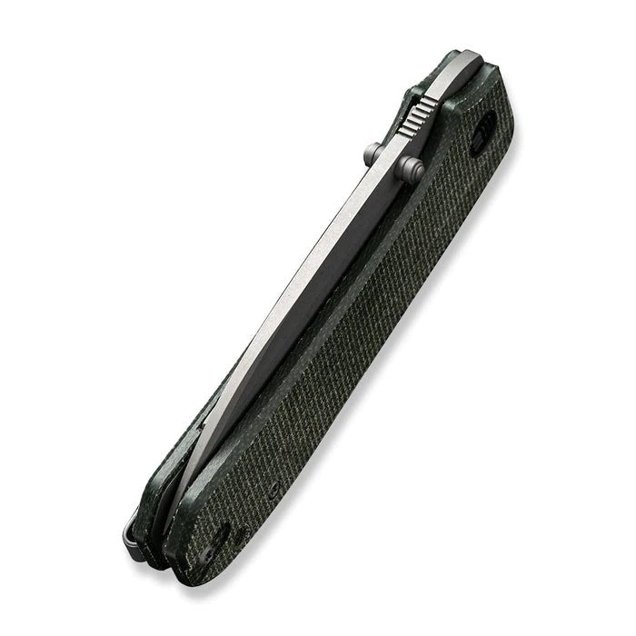 WE KNIVES Big Banter Thumb Stud Knife Green Canvas Micarta Handle (3.69" Gray Stonewashed CPM 20CV) WE21045 - 2 - timberknives.com